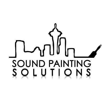 This is an image from Sound Painting Solutions, located in Washington. The logo for Sound Painting Solutions features a black Seattle skyline outline with a paintbrush and clean stacked company text.