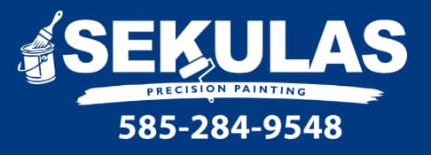 This is an image from Sekulas Precision Painting, located in New York. The logo for Sekulas Precision Painting features bold lettering with a paint brush and roller graphic along with the company phone number.