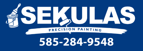 This is an image from Sekulas Precision Painting, located in New York. The logo for Sekulas Precision Painting features bold lettering with a paint brush and roller graphic along with the company phone number.