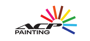 This is an image from ACP Painting, located in Arizona. The logo for ACP Painting features bold black 'ACP Painting' text paired with a colorful fan-shaped burst of paint strokes in red, pink, orange, yellow, green, and blue representing the company's vibrant painting services.