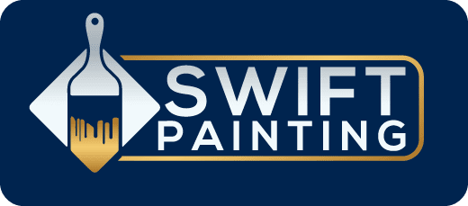 This is an image from Swift Painting LLC, located in Louisiana. The logo for Swift Painting LLC features a gold and white paintbrush inside a diamond shape next to bold white text on a navy blue background with gold accents