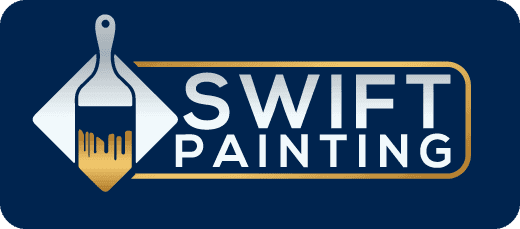 This is an image from Swift Painting LLC, located in Louisiana. The logo for Swift Painting LLC features a gold and white paintbrush inside a diamond shape next to bold white text on a navy blue background with gold accents