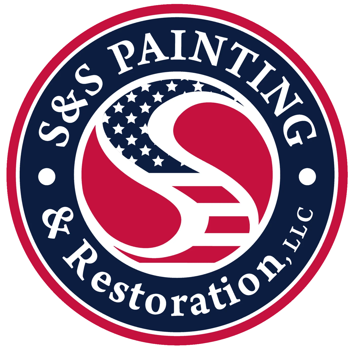 This is an image from S & S Painting & Restoration LLC, located in Wisconsin. The image shows the company’s official logo featuring a circular red, white, and blue emblem with stylized lettering, representing professional painting and restoration services.