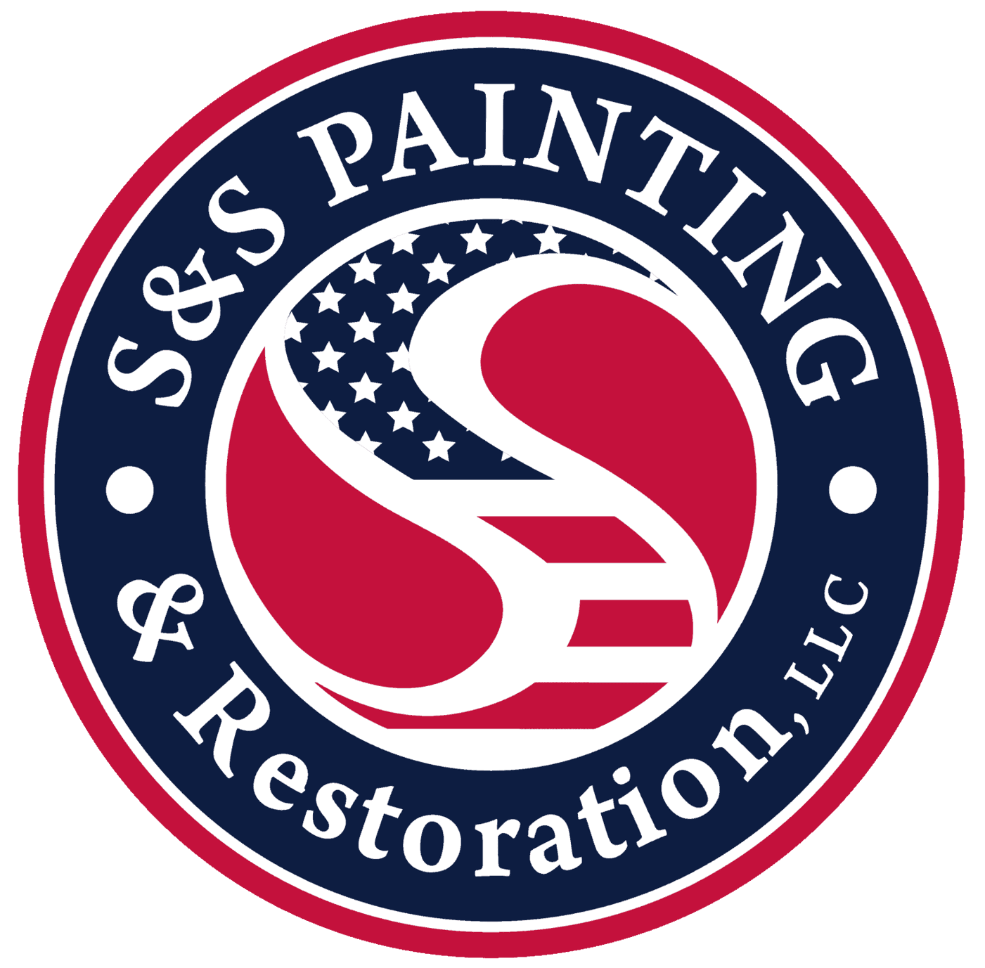 This is an image from S & S Painting & Restoration LLC, located in Wisconsin. The image shows the company’s official logo featuring a circular red, white, and blue emblem with stylized lettering, representing professional painting and restoration services.