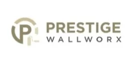 This is an image from Prestige Wallworx, located in Minnesota. The logo for Prestige Wallworx features a modern gold and gray circular emblem with the initials PW alongside clean, uppercase lettering.