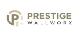 This is an image from Prestige Wallworx, located in Minnesota. The logo for Prestige Wallworx features a modern gold and gray circular emblem with the initials PW alongside clean, uppercase lettering.
