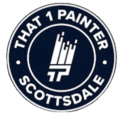 This is an image from That 1 Painter Scottsdale, located in Arizona. The logo for That 1 Painter Scottsdale features a circular navy blue and white badge with a paintbrush icon in the center and the company name around the border.