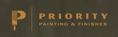 This is an image from Priority Painting & Finishes, located in Indiana. The logo for Priority Painting & Finishes features a modern gold paint roller icon with clean, minimalist typography, representing high-end residential and commercial painting and finish services.