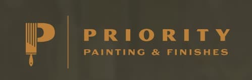 This is an image from Priority Painting & Finishes, located in Indiana. The logo for Priority Painting & Finishes features a modern gold paint roller icon with clean, minimalist typography, representing high-end residential and commercial painting and finish services.