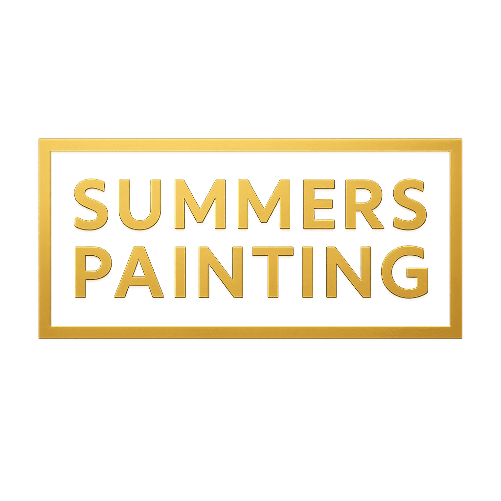 This is an image from Summers Painting, located in Wisconsin. The logo for Summers Painting features bold gold lettering inside a rectangular border on a dark background representing the painting company brand.