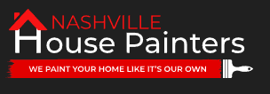 This is an image from Nashville House Painters, located in Tennessee. The image is a Nashville House Painters logo with red roof icon and paintbrush graphic featuring the tagline “We paint your home like it’s our own.”