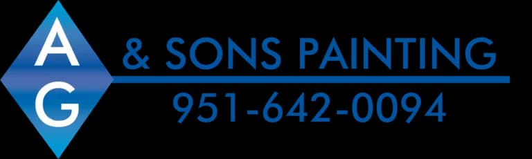 This is an image from AG & Sons Painting, located in California. The image shows the official company logo featuring a blue and white diamond-shaped design with the name “AG & Sons Painting” and a visible phone number, representing a professional residential and commercial painting contractor offering exterior and interior painting services.