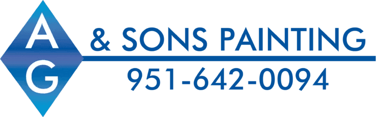 This is an image from AG & Sons Painting, located in California. The image shows the official company logo featuring a blue and white diamond-shaped design with the name “AG & Sons Painting” and a visible phone number, representing a professional residential and commercial painting contractor offering exterior and interior painting services.
