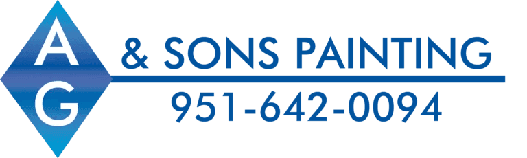 This is an image from AG & Sons Painting, located in California. The image shows the official company logo featuring a blue and white diamond-shaped design with the name “AG & Sons Painting” and a visible phone number, representing a professional residential and commercial painting contractor offering exterior and interior painting services.