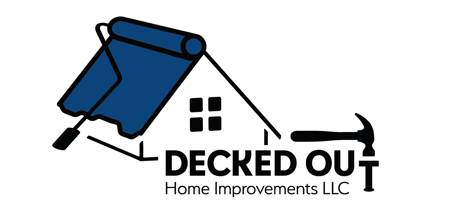 This is an image from Decked Out Home Improvements LLC, located in Wisconsin. The image shows the company logo featuring a house icon with a paint roller and hammer, representing professional home improvement, painting, and renovation services.