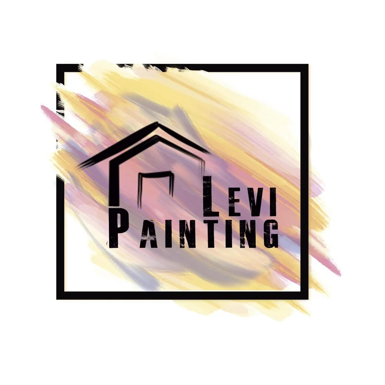 This is an image from Levi Painting, located in Arizona. The logo for Levi Painting features black text, a simple house outline, and pastel paint brush strokes behind a black square border.