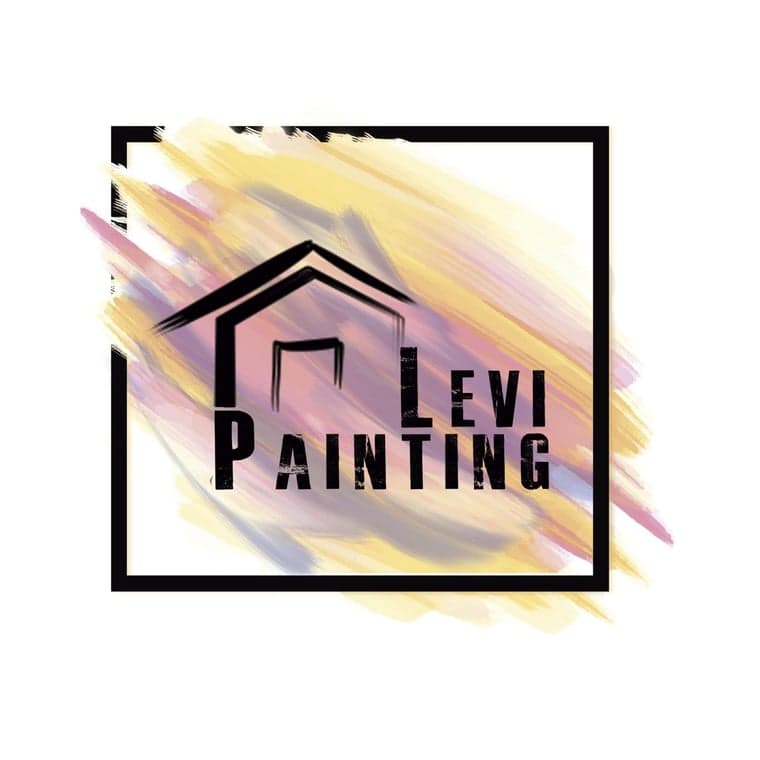 This is an image from Levi Painting, located in Arizona. The logo for Levi Painting features black text, a simple house outline, and pastel paint brush strokes behind a black square border.