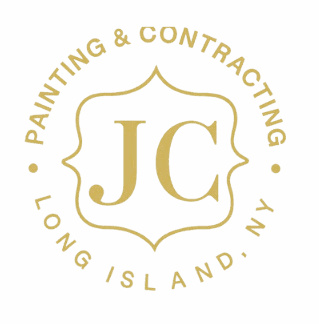 This is an image from JC Painting & Contracting, located in New York. The logo for JC Painting & Contracting features a gold circular emblem with the initials “JC” centered inside a decorative crest and the words “Painting & Contracting” and “Long Island, NY” surrounding it.