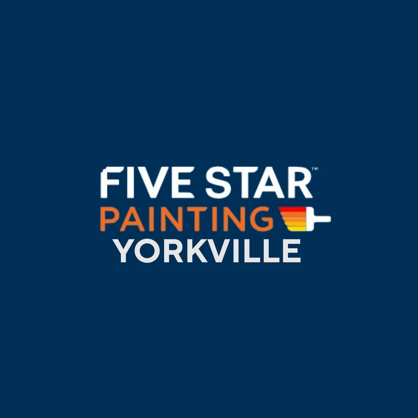 This is an image from Five Star Painting of Yorkville, located in Illinois. The logo for Five Star Painting of Yorkville features white and orange text with a multicolor paintbrush icon on a dark blue background.
