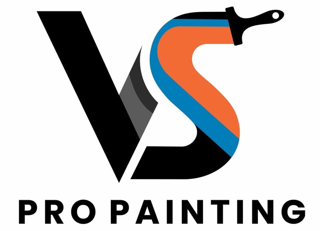 This is an image from VS Pro Painting, located in Texas. The logo for VS Pro Painting features a bold black 'V' and 'S' combined with a paintbrush design filled with orange and blue stripes.