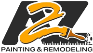 "This is an image from A2Z Painting & Remodeling, located in Texas. The logo for A2Z Painting & Remodeling features an orange ‘2’ shaped like a paint stroke over a black background with a paintbrush and ruler integrated into the design."