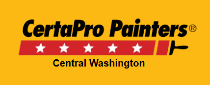 This is an image from CertaPro Painters of Central Washington, located in Washington. The logo for CertaPro Painters of Central Washington features bold black text above a red paintbrush graphic with white stars on a yellow background.