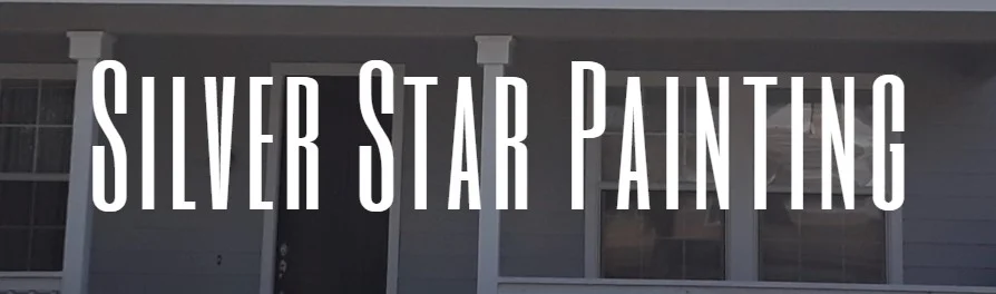 This is an image from Silver Star Painting Inc, located in California. The image shows the company logo featuring the name “Silver Star Painting” displayed prominently over a residential exterior background, representing the brand identity of a professional painting company specializing in residential and commercial painting services.