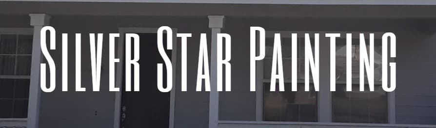 This is an image from Silver Star Painting Inc, located in California. The image shows the company logo featuring the name “Silver Star Painting” displayed prominently over a residential exterior background, representing the brand identity of a professional painting company specializing in residential and commercial painting services.