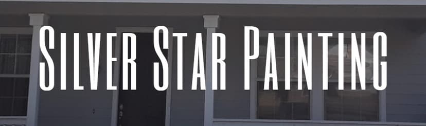 This is an image from Silver Star Painting Inc, located in California. The image shows the company logo featuring the name “Silver Star Painting” displayed prominently over a residential exterior background, representing the brand identity of a professional painting company specializing in residential and commercial painting services.