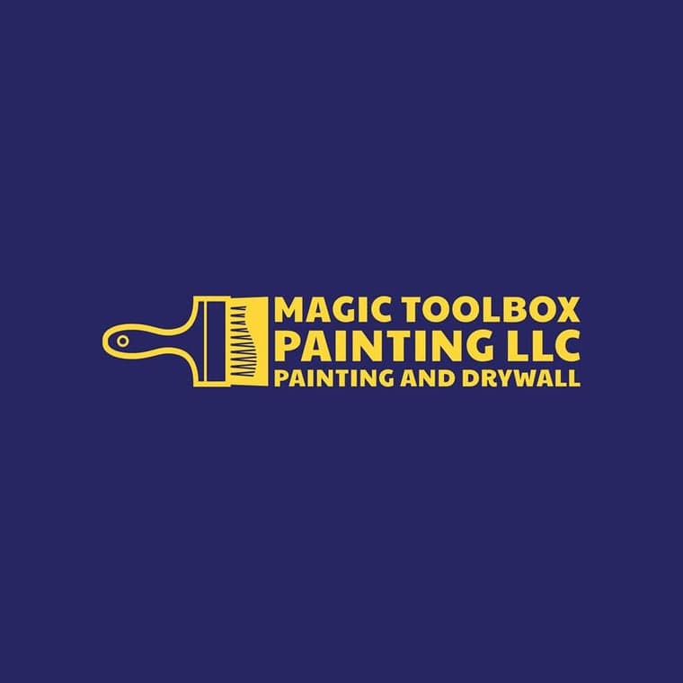 "This is an image from Magic Toolbox Painting LLC, located in Texas. The logo for Magic Toolbox Painting LLC features a yellow paintbrush graphic and bold yellow lettering on a dark blue background."