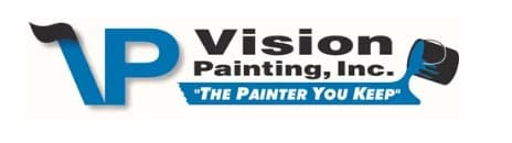 This is an image from Vision Painting, Inc., located in Georgia. The logo for Vision Painting, Inc. features blue and black lettering with a stylized VP mark, a paintbrush graphic, and the tagline The Painter You Keep.