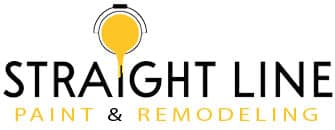 This is an image from Straight Line Paint & Remodeling, located in Oklahoma. The logo for Straight Line Paint & Remodeling features bold black text with a yellow paint droplet forming the letter 'I' above the company name, paired with gold text spelling 'Paint & Remodeling.