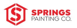 This is an image from Springs Painting Co, located in California. The logo for Springs Painting Co. features a bold red emblem with an 'S' inside a stylized house shape next to the company name in red text.