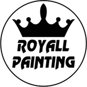 This is an image from Royall Painting, located in California. The logo for Royall Painting features bold black lettering with a crown icon above the company name inside a circular design, representing a professional painting brand.