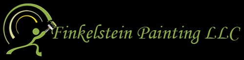 This is an image from Finkelstein Painting company, located in Boynton Beach, FL. The image is a Finkelstein Painting LLC logo featuring a stylized painter holding a roller brush with green and yellow circular background