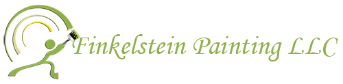 This is an image from Finkelstein Painting company, located in Boynton Beach, FL. The image is a Finkelstein Painting LLC logo featuring a stylized painter holding a roller brush with green and yellow circular background