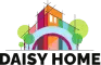 Logo for Daisy Home LLC, a painting, flooring, and home renovation company, featuring a colorful house design with trees on both sides.