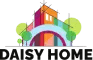 Logo for Daisy Home LLC, a painting, flooring, and home renovation company, featuring a colorful house design with trees on both sides.