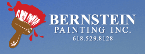 This is an image from Bernstein Painting Inc., located in Illinois. The logo for Bernstein Painting Inc. features white serif text on a blue background with a red paint splash and a paintbrush graphic.