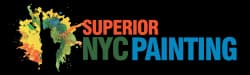 This is an image from Superior NYC Painting, located in New York. The logo for Superior NYC Painting features bold white and orange text with colorful paint splatter accents representing a professional painting company.