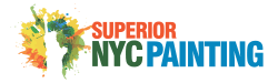 This is an image from Superior NYC Painting, located in New York. The logo for Superior NYC Painting features bold white and orange text with colorful paint splatter accents representing a professional painting company.