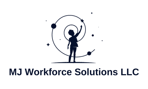 This is an image from MJ Workforce Solutions LLC, located in Texas. The logo for MJ Workforce Solutions LLC features a silhouette of a person reaching upward toward orbiting shapes, symbolizing connection and guidance.