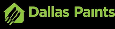 This is an image from Dallas Paints, located in Texas. The logo for Dallas Paints features a house-shaped outline with three green paintbrush strokes next to bold green text.