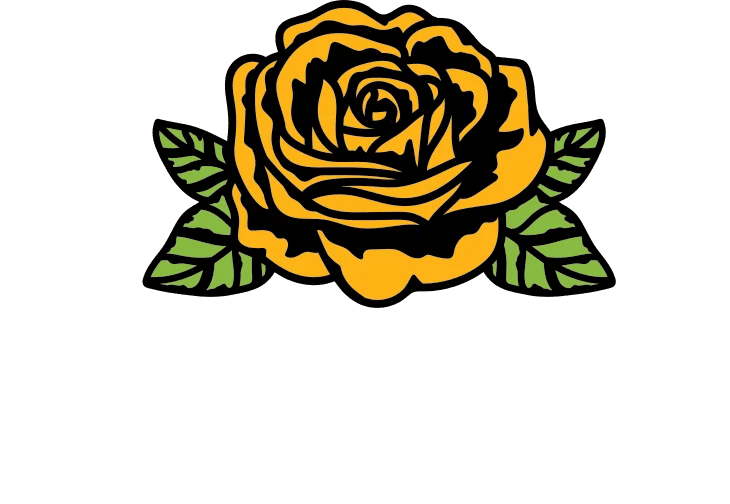 This is an image from Yellow Rose Painting, located in Texas. The logo for Yellow Rose Painting features a bold yellow rose with green leaves above the company name in block-style white lettering.