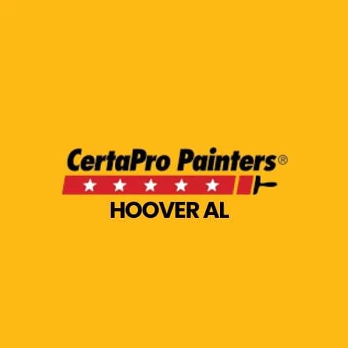 This is an image from CertaPro Painters of Hoover, located in Alabama. The logo for CertaPro Painters of Hoover features bold black and red lettering with star accents and a paintbrush icon on a yellow background.
