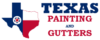 "This is an image from Texas Painting and Gutters, located in Texas. The logo for Texas Painting and Gutters features the Texas state outline in red, white, and blue with a star emblem beside bold blue and red company text."