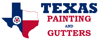 "This is an image from Texas Painting and Gutters, located in Texas. The logo for Texas Painting and Gutters features the Texas state outline in red, white, and blue with a star emblem beside bold blue and red company text."