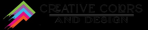 This is an image from Creative Colors And Design company, located in Naples, FL. The image is a Creative Colors and Design logo featuring a multi-colored chevron pattern with paint strokes on a black background