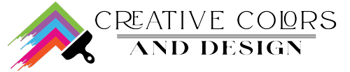 This is an image from Creative Colors And Design company, located in Naples, FL. The image is a Creative Colors and Design logo featuring a multi-colored chevron pattern with paint strokes on a black background