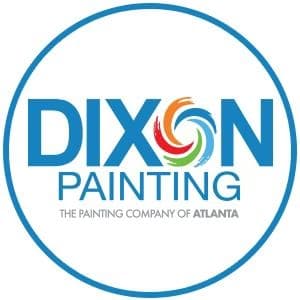 This is an image from Dixon Painting, located in Georgia. The logo for Dixon Painting features blue lettering with a multicolor swirl design inside the company name and a circular blue border.